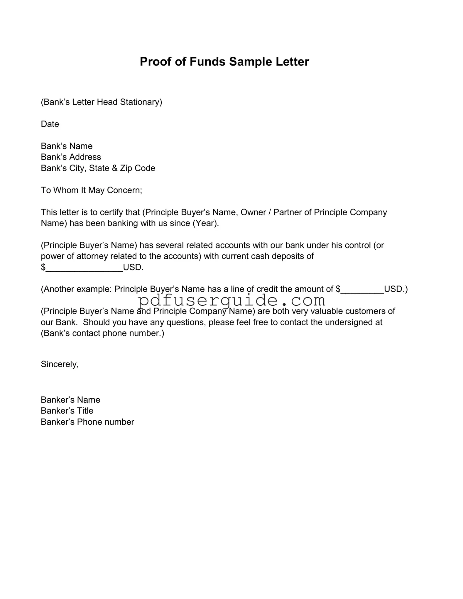 Free Proof Of Funds Letter Sample Form in PDF