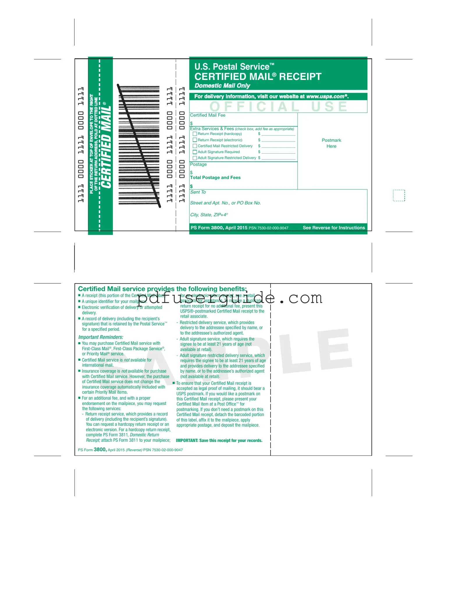 Free Ps 3800 Form in PDF
