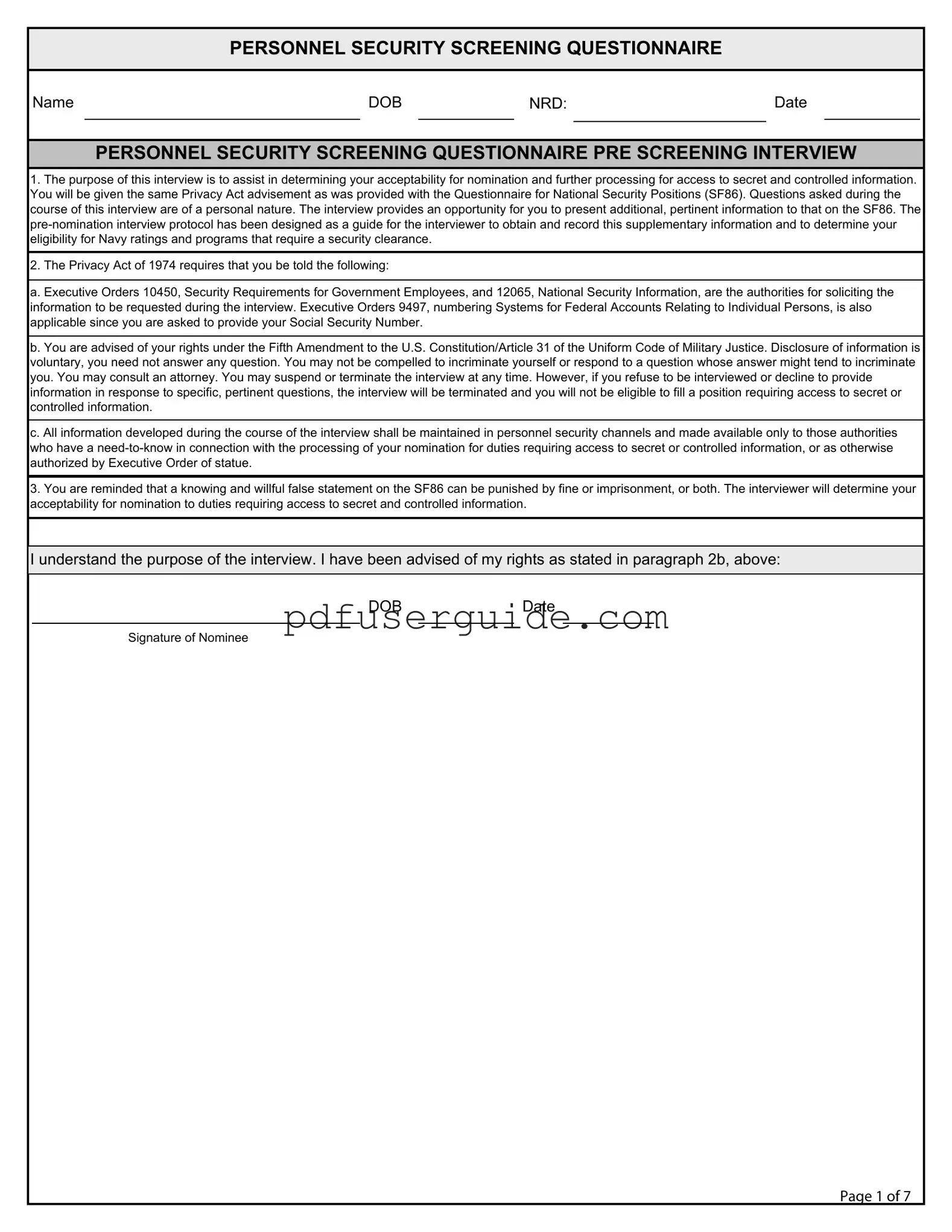 Free Pssq Form in PDF