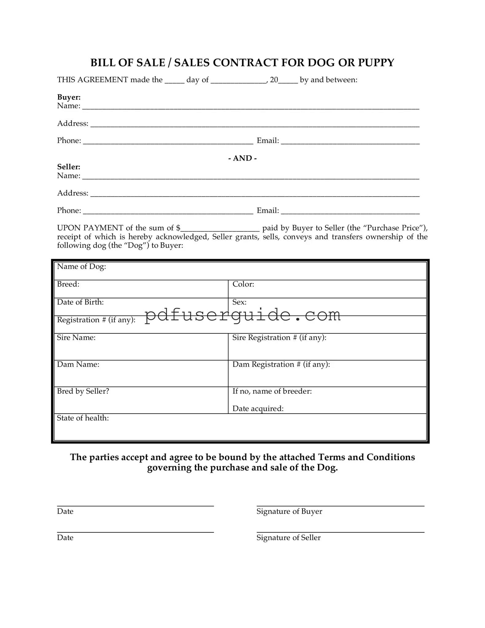 Free Puppy Contract Form in PDF