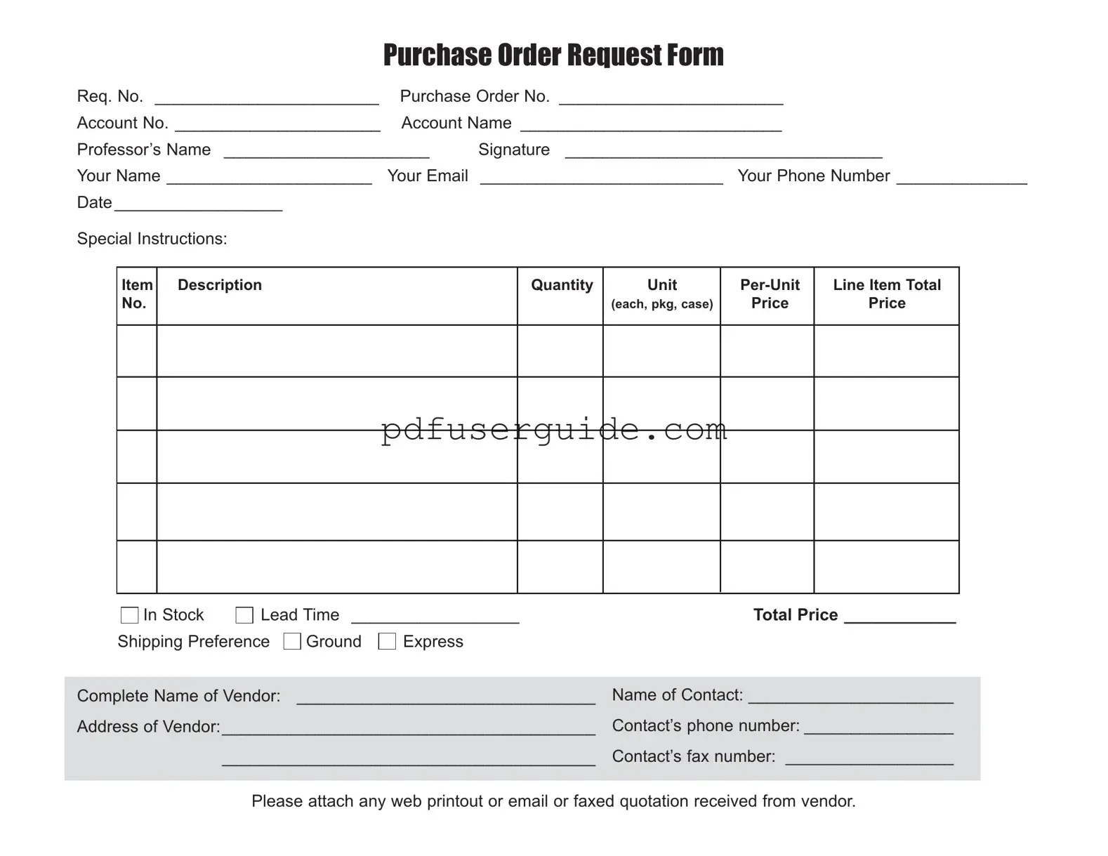 Free Purchase Request Form in PDF