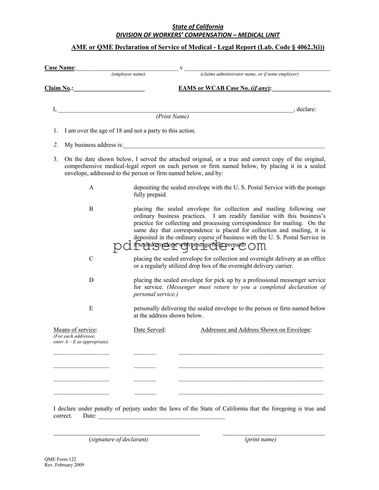 Free Qme 122 Form in PDF