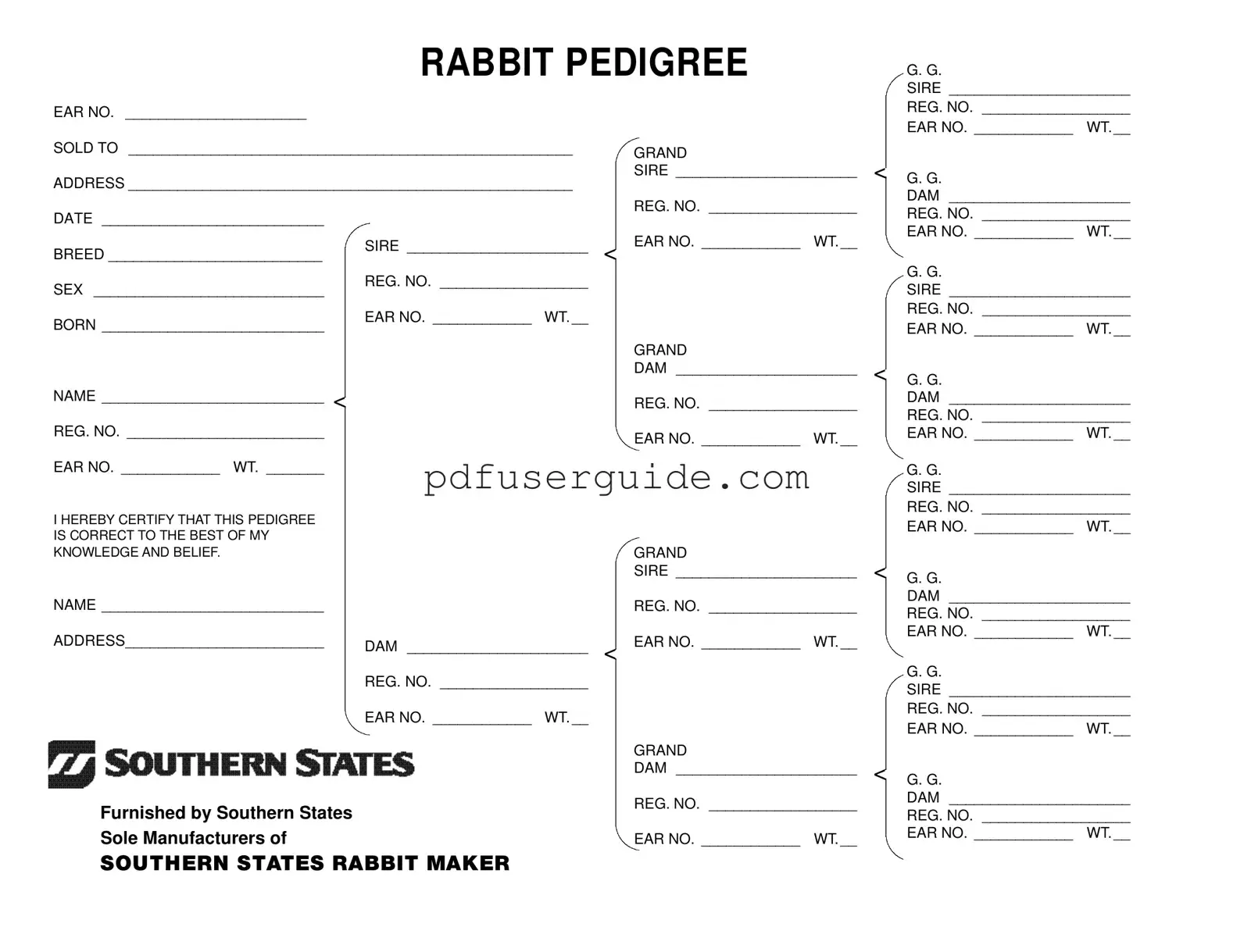 Free Rabbit Pedigree Form in PDF