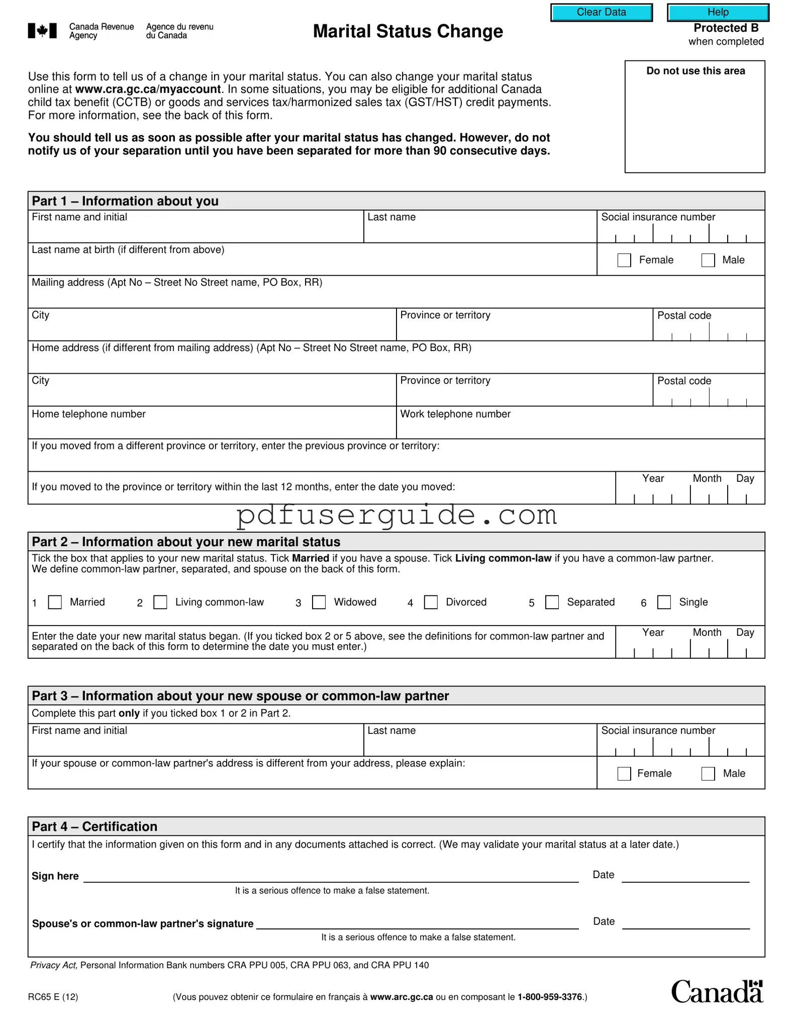Free Rc65 E Canada Form in PDF