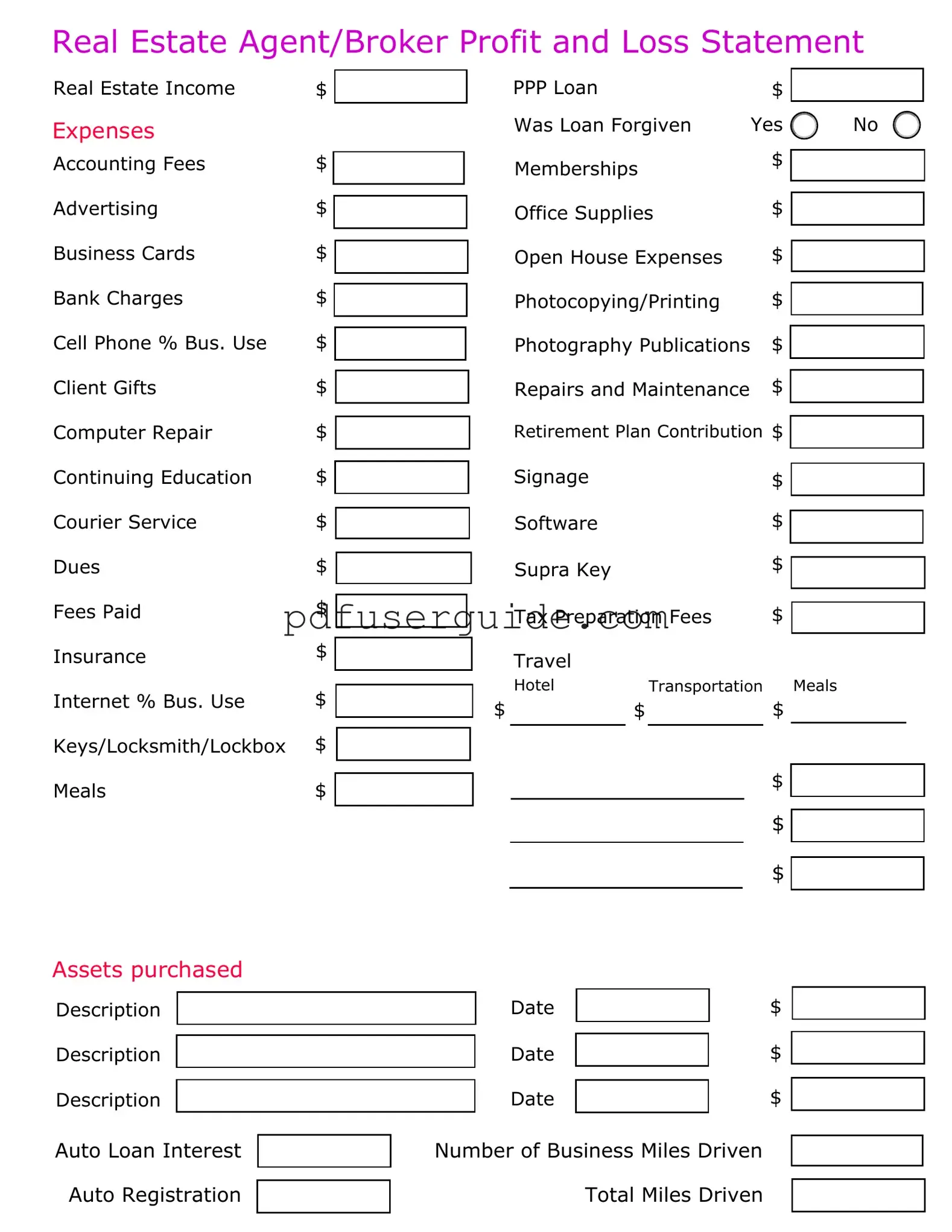 Free Real Estate Agent Profit Form in PDF