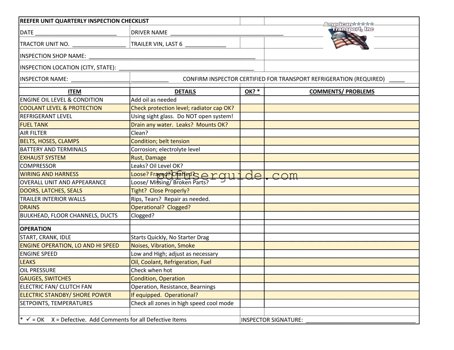 Free Reefer Inspection Form in PDF