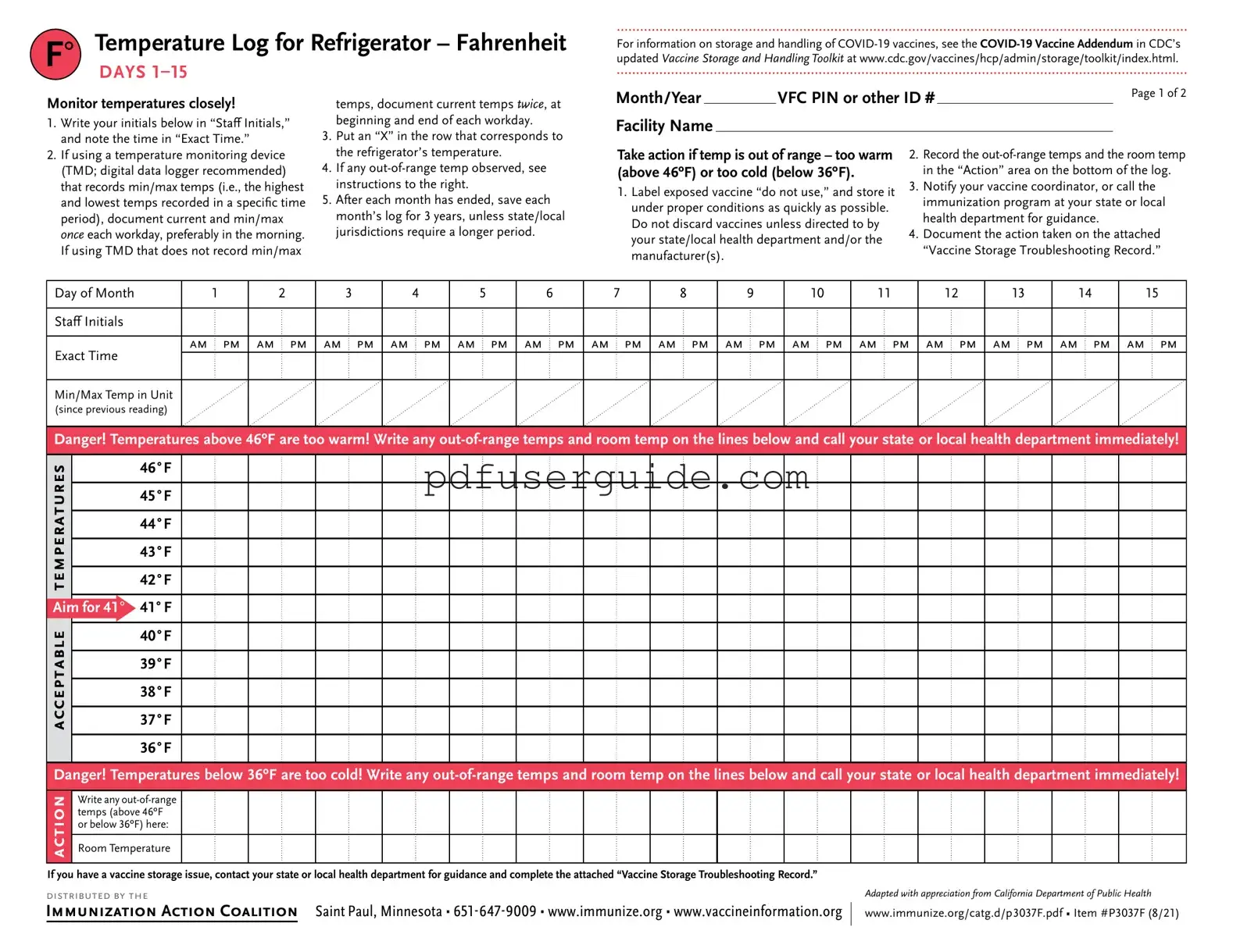 Free Refrigerator Temperature Log Form in PDF