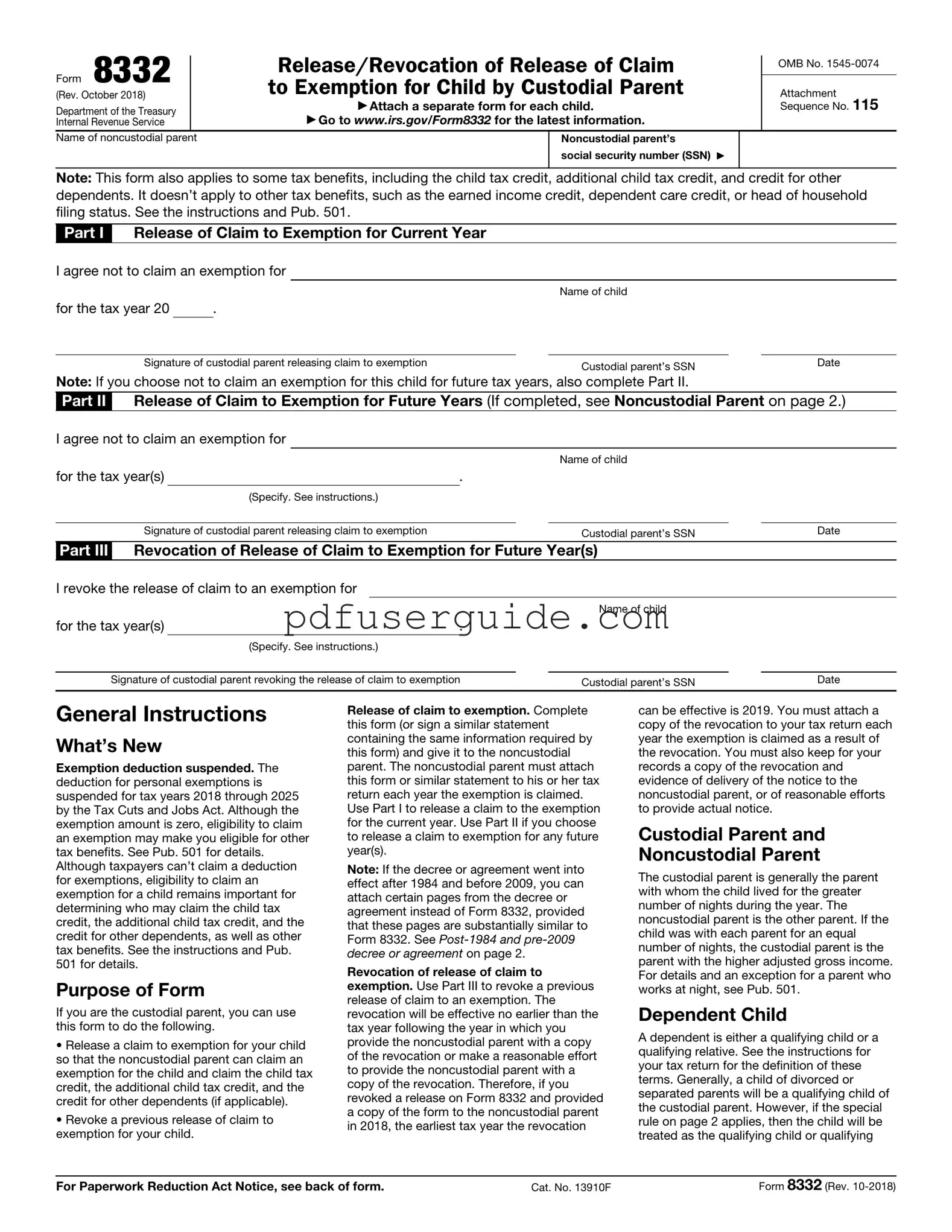 Free IRS 8332 Form in PDF