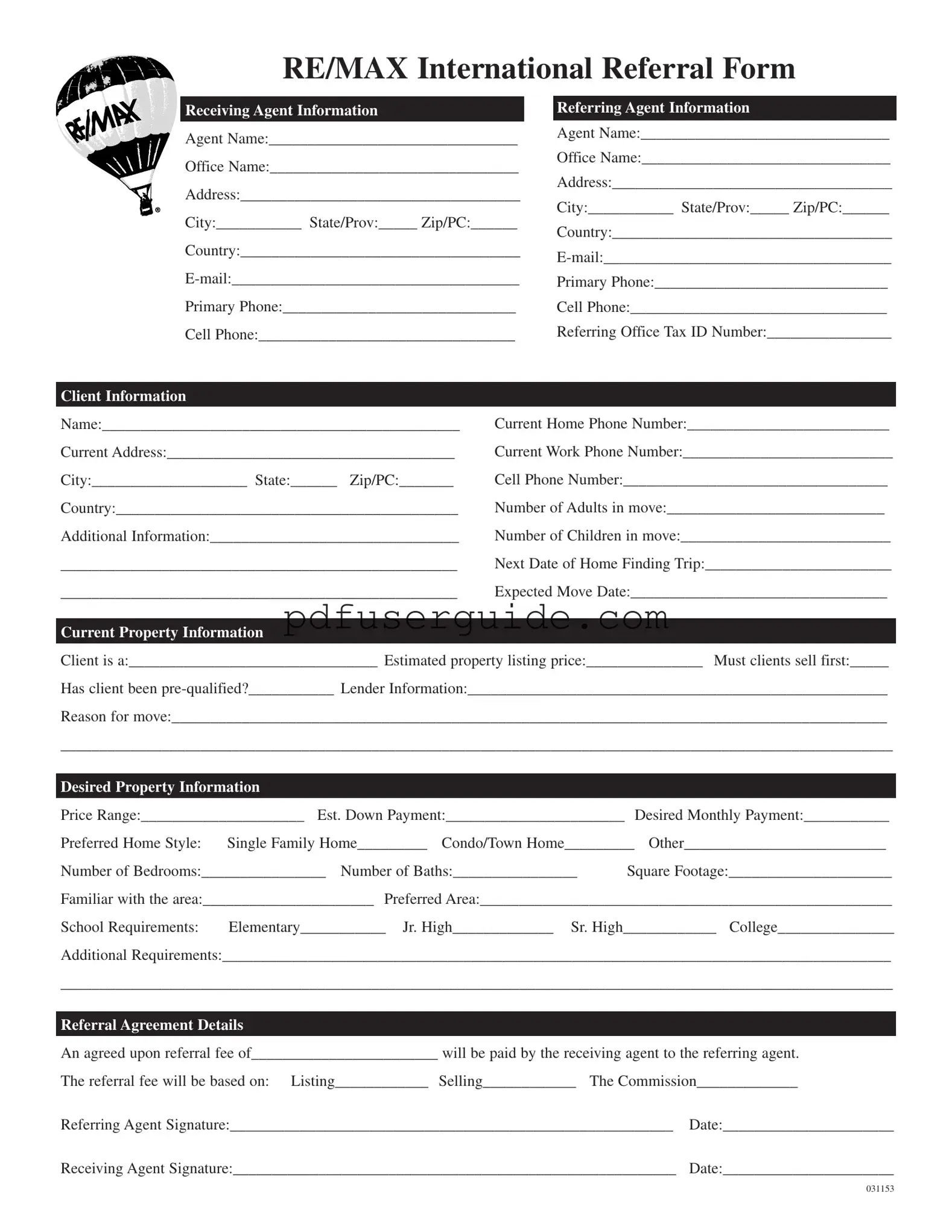 Free Remax Referral Form in PDF