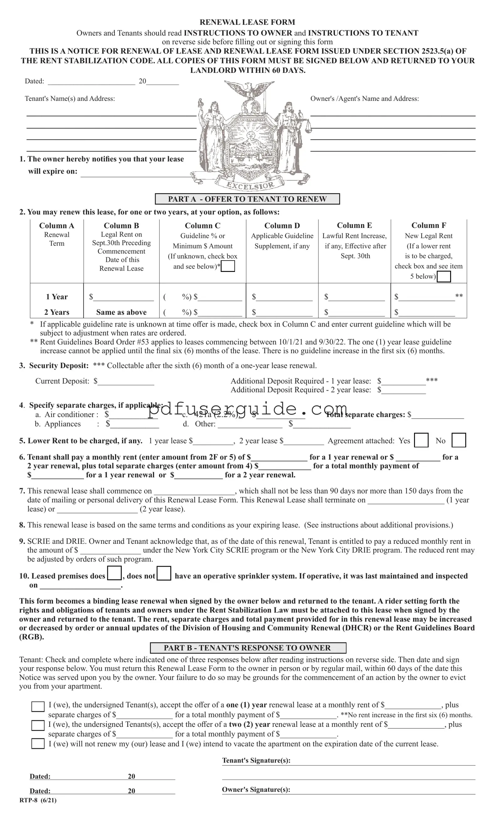 Free Renewal Lease Nyc Form in PDF