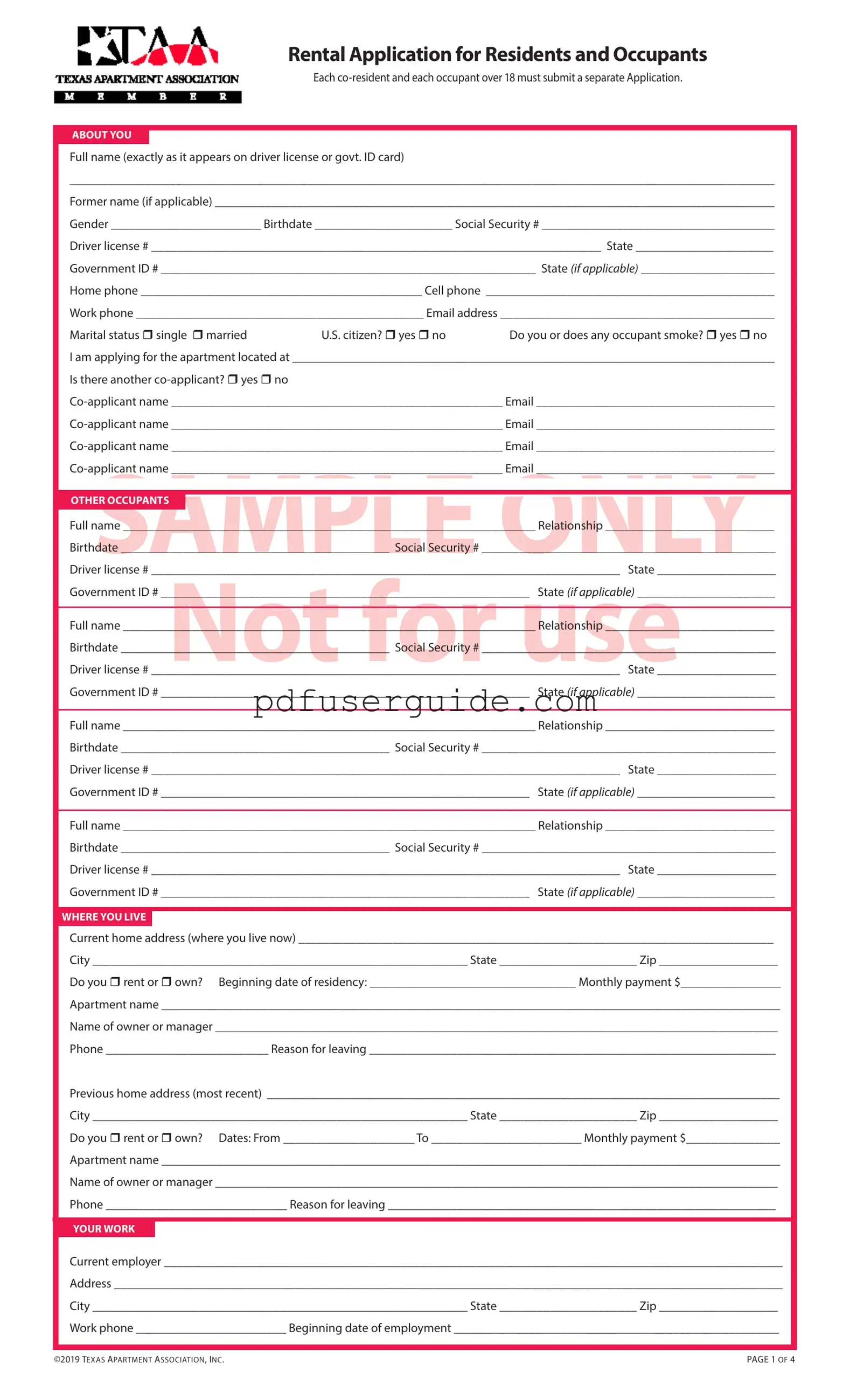 Free Taa Rental Application Form in PDF