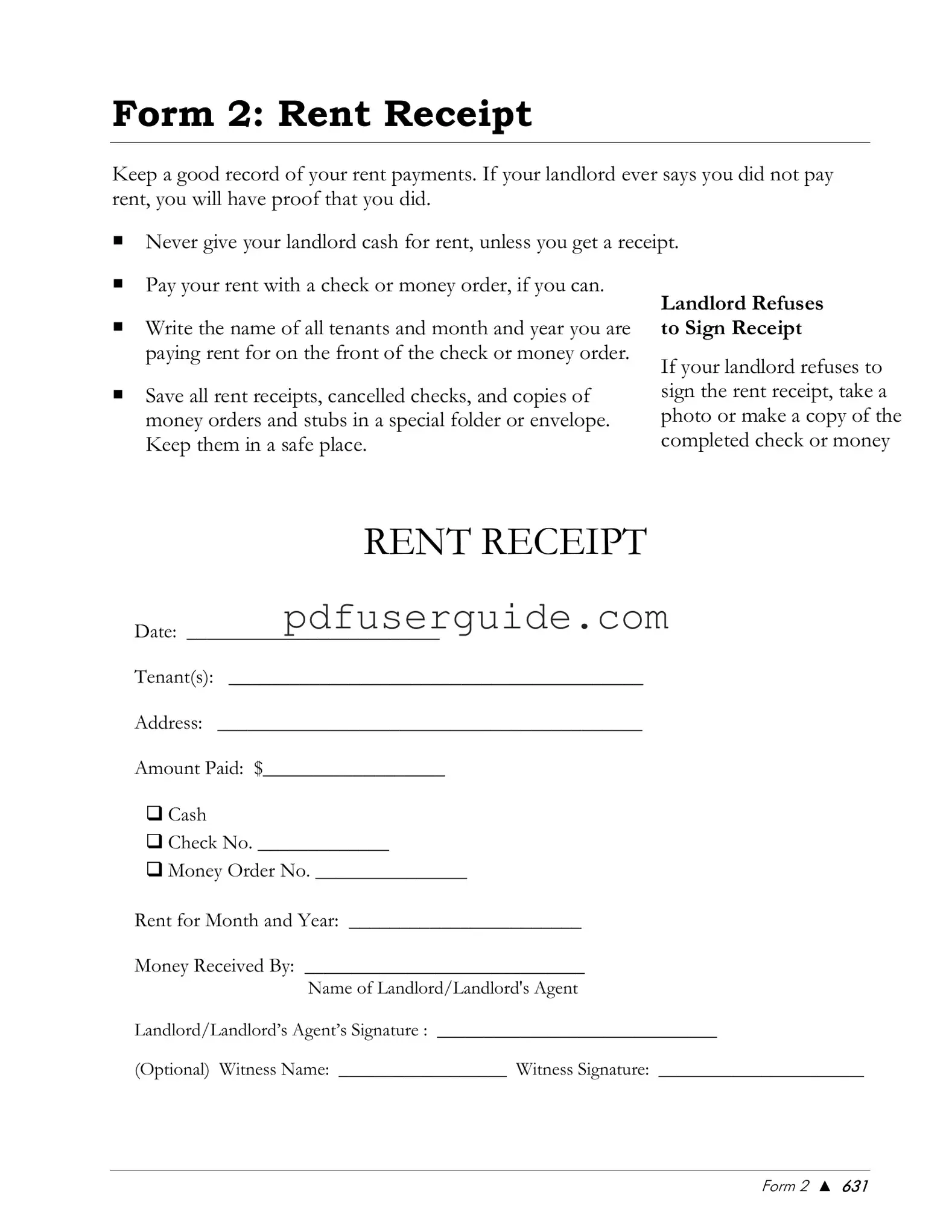 Free Rental Receipt Form in PDF