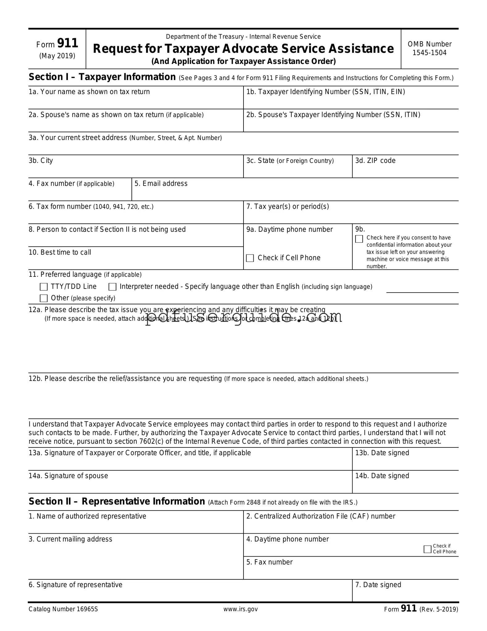 Free IRS 911 Form in PDF