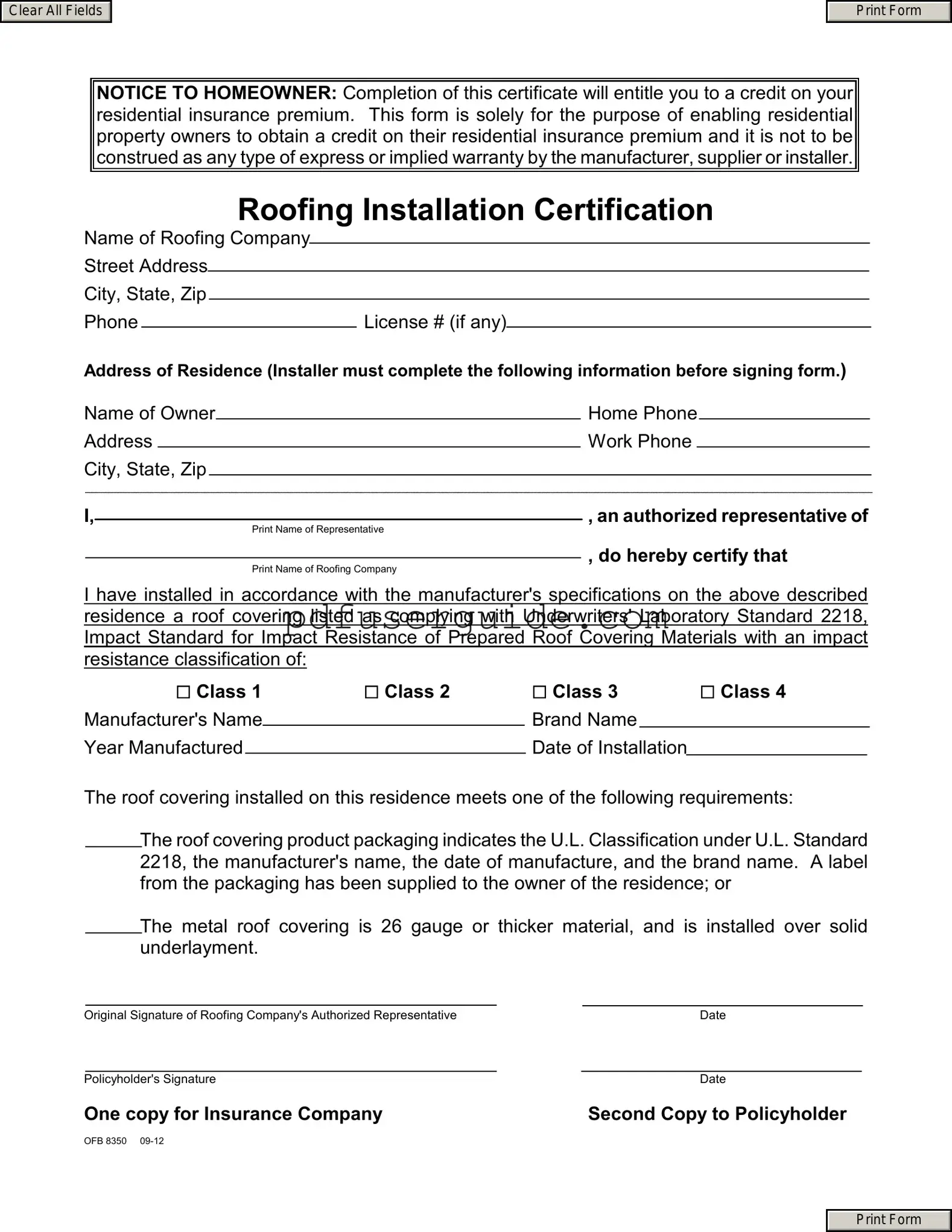 Free Roofing Certificate Form in PDF