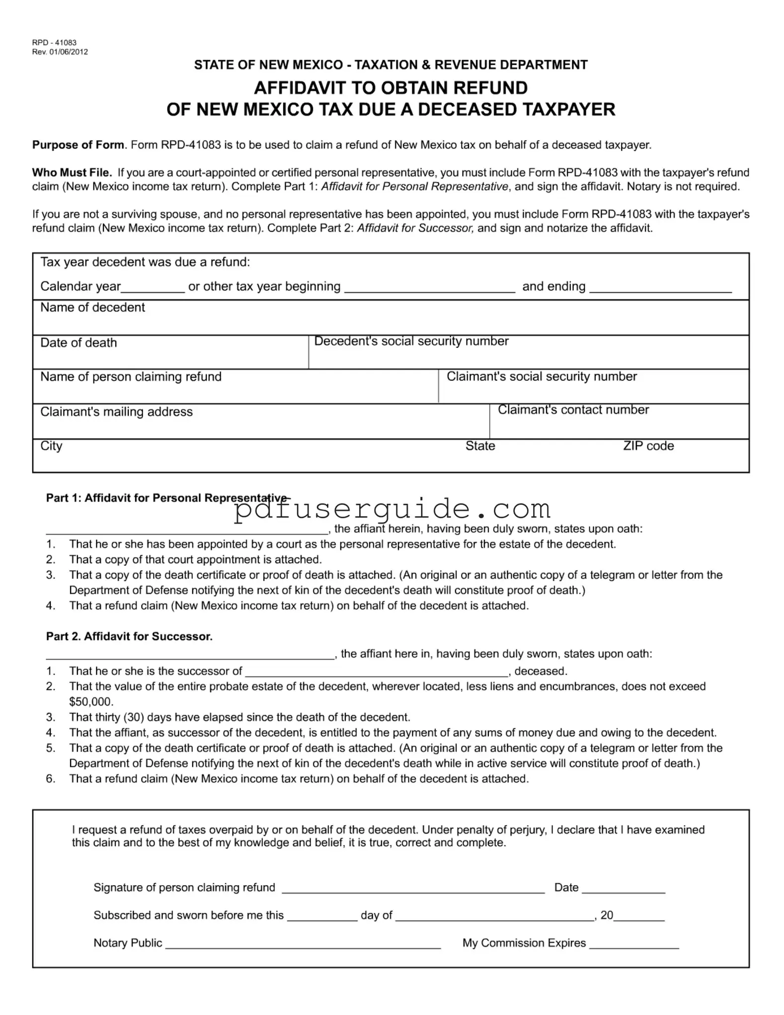 Free Rpd 41083 Form in PDF