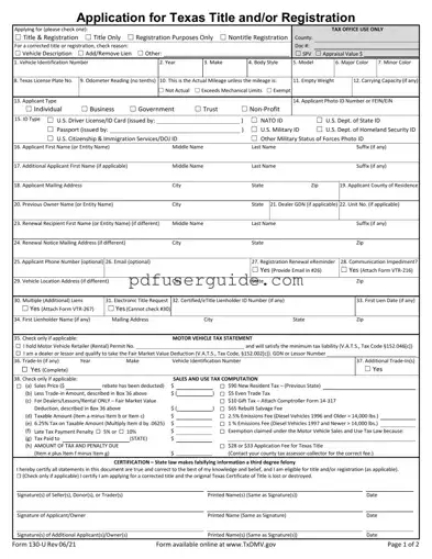 Free 130U Form in PDF