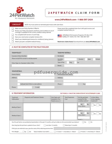 Free 24Petwatch Claim Form in PDF