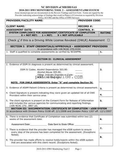 Free 508 From Nc Dwi Services Form in PDF