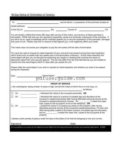 Free 90 Day Notice To Move Out Form in PDF