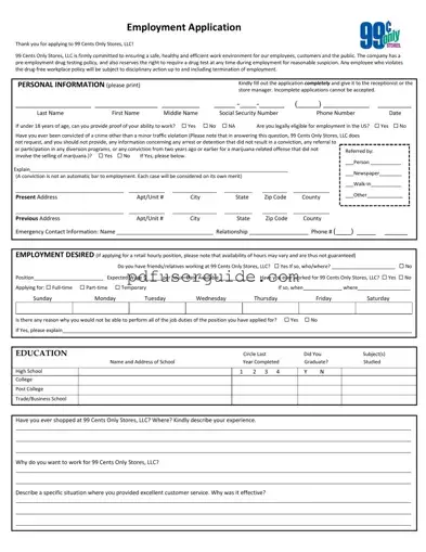 Free 99 Cent Job Application Form in PDF