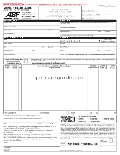 Free Abf Freight Bill Of Lading Form in PDF