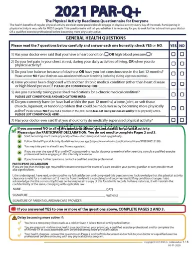 Free Activity Parq Form in PDF