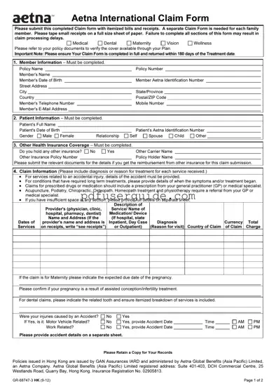 Free Aetna International Claim Form in PDF