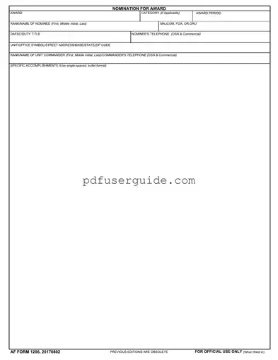 Free Af 1206 Form in PDF