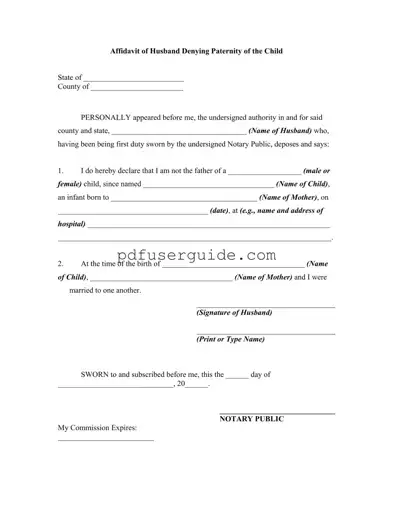 Free Affidavit Denying Paternity Form in PDF