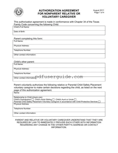 Free Agreement Nonparent Relative Caregiver Form in PDF
