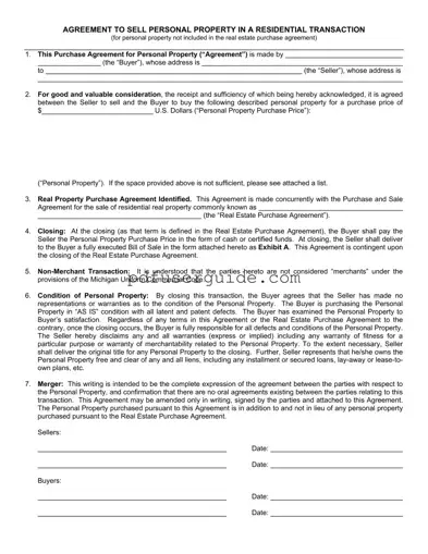 Free Agreement Personal Property Form in PDF