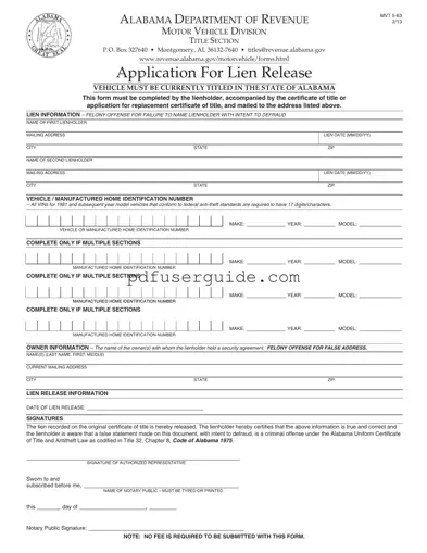 Free Alabama Mvt 5 63 Form in PDF