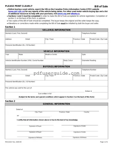 Free Alberta Bill Sale Form in PDF