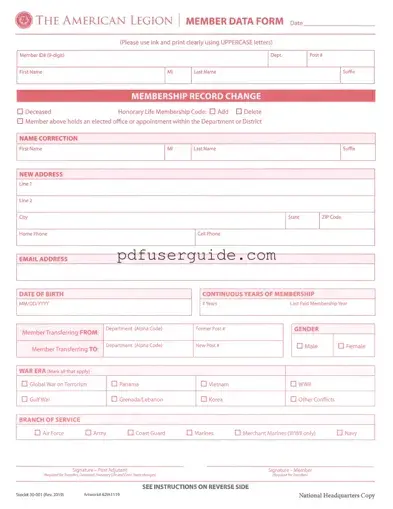 Free American Legion Transfer Form in PDF