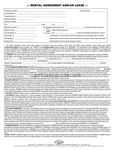Free Aoa Rental Agreement Form in PDF