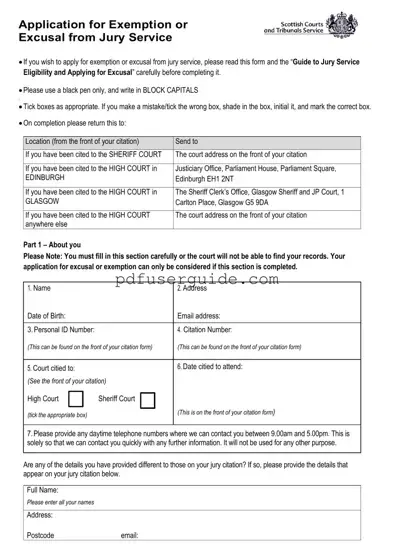 Free Application For Exemption Or Excusal From Jury Service Form in PDF