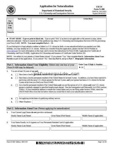 Free USCIS N-400 Form in PDF