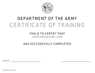 Free Army Certificate Da 87 Form in PDF