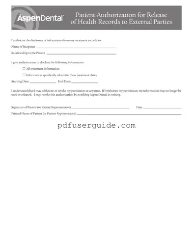 Free Aspen Dental Health Information Release Form in PDF