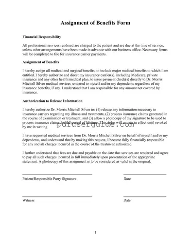 Free Assignment Of Benefits Form in PDF