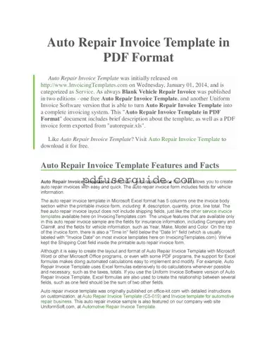 Free Auto Repair Invoice Form in PDF