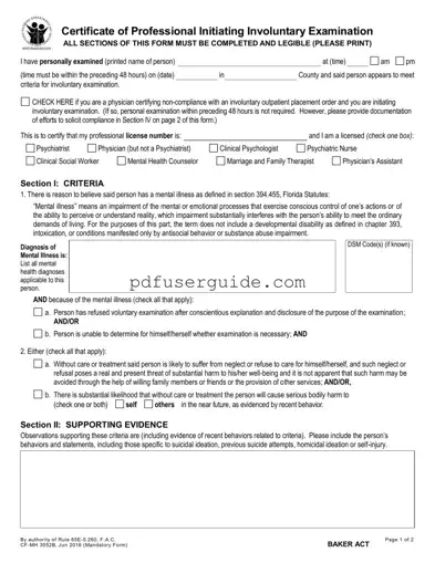 Free Baker Act Form in PDF