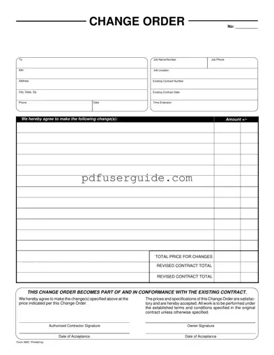 Free Bank Change Order Form in PDF