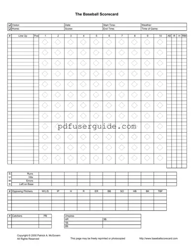 Free Baseball Scorecard Form in PDF