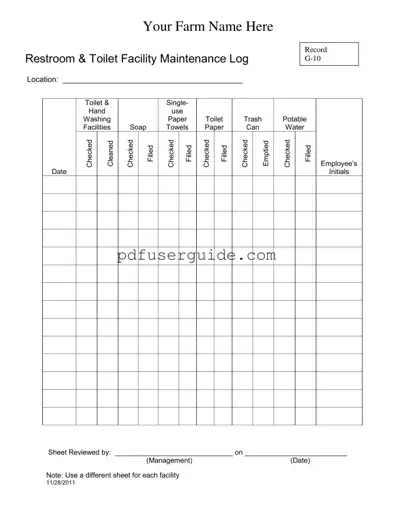 Free Bathroom Cleaning Log Sheet Form in PDF