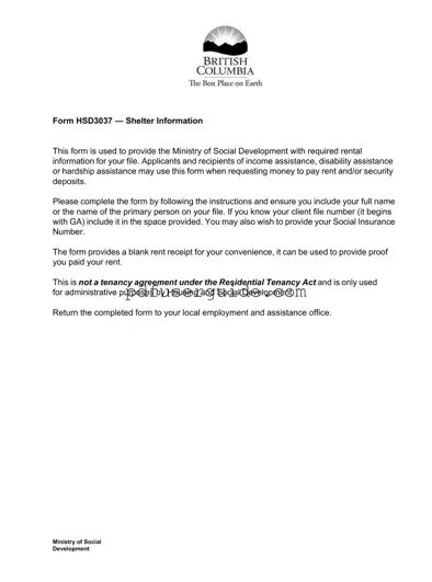 Free Bc Shelter Information Form in PDF