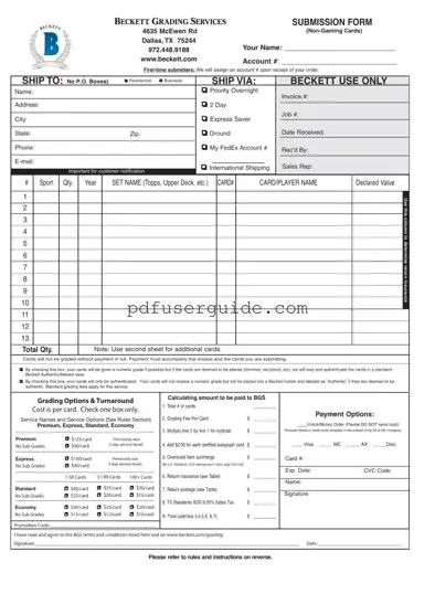 Free Beckett Grading Form in PDF