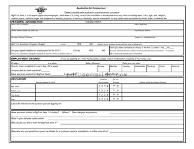 Free Bigfoot Java Application Form in PDF