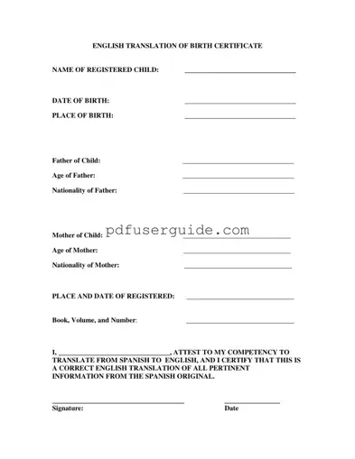 Free Birth Certificate Translation To English Form in PDF