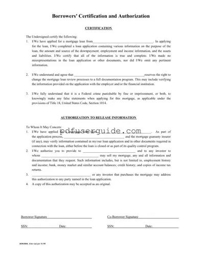Free Borrowers Certification Authorization Form in PDF